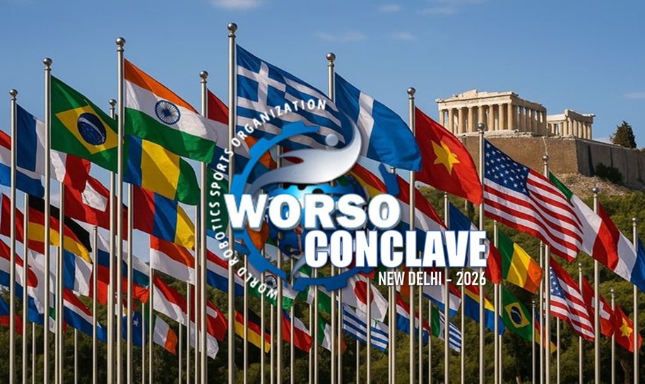 Official logo of WORSO Conclave 2026 featuring a futuristic globe integrated with robotics and sports-inspired elements, symbolizing international collaboration, innovation, and leadership in robotics sports.