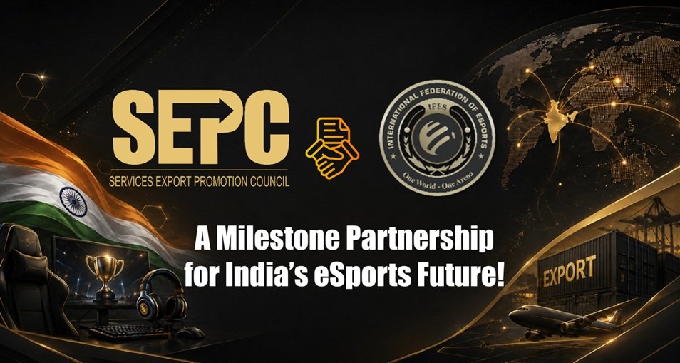 Representatives of the International Federation of Esports (IFES) and the Services Exports Promotion Council (SEPC) exchange signed Memorandums of Understanding during a formal signing ceremony in New Delhi, marking a strategic partnership to promote India's esports, gaming, and digital services exports globally.