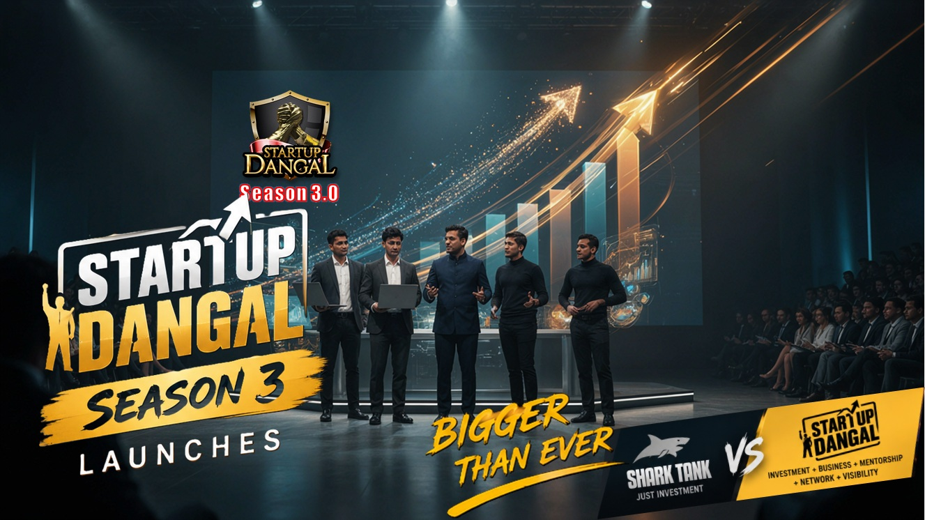 Startup Dangal Season 3 startup competition featuring a grand stage, entrepreneurs and a glamorous jury panel